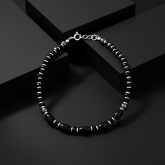 925 Starling Silver Black Beaded Bracelet, Spring Ring Clasp, Geometric Design&nbsp | BJBR-025
