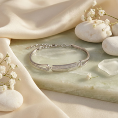 925 Starling Silver Elegant Pavé Bar Bracelet – Adjustable Cuff Style with Shimmering – Modern Jewelry Gift for Her | BJBR-033