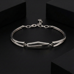 925 Sterling Silver V-Shape CZ Bar Bracelet | Modern Minimalist Elegance | BJBR-057
