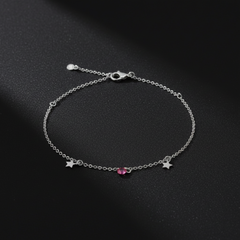 925 Sterling Silver Star Charm Bracelet with Pink Crystal, Delicate Chain Link Design, Adjustable Length, Jewelry for Women | Gifts for Women & Girls & Girlfriend |Wedding and Christmas Gifts | BJBR-039