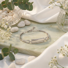 925 Sterling Silver Geometric Grid Bracelet with CZ Border | Modern Minimal Design | BJBR-056