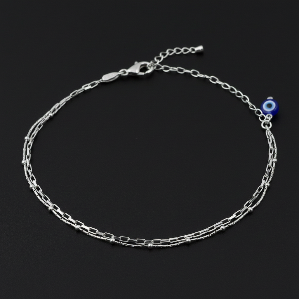 925 Sterling Silver Evil Eye Protection Bracelate with Blue Glass Bead, Delicate Chain Pendant, Traditional Amulet Jewelry| Gifts for Women & Girls & Girlfriend |Wedding and Christmas Gifts | BJBR-046