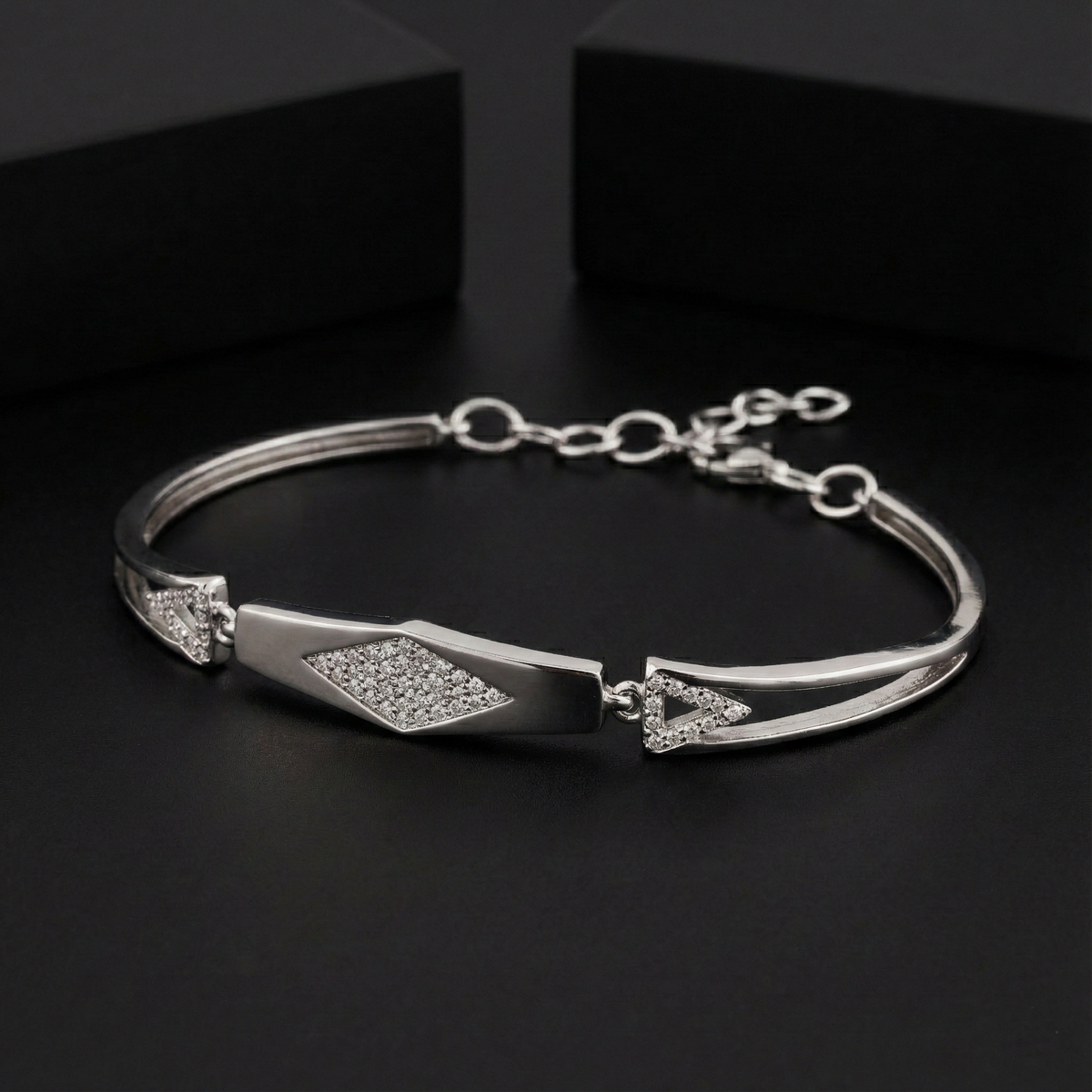 925 Sterling Silver Diamond Motif Bracelet with Cubic Zirconia | Elegant Women’s Jewelry | BJBR-064