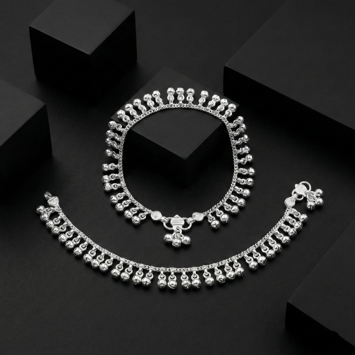 Silver Kid's Kolhapuri Janjari - Traditional Indian Festive Payal Jewelry Gift for Kids | BJKDPYL - 02