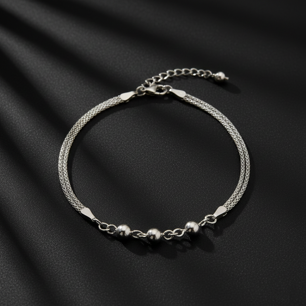 925 Sterling Silver Chain Bracelet, Twisted Rope Design, Beaded Ball Ends, Jewelry for Women | Gifts for Women & Girls & Girlfriend |Wedding and Christmas Gifts | BJBR-06