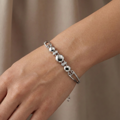 925 Sterling Silver Beaded CZ Accent Bracelet | Contemporary Minimal Design | BJBR-058