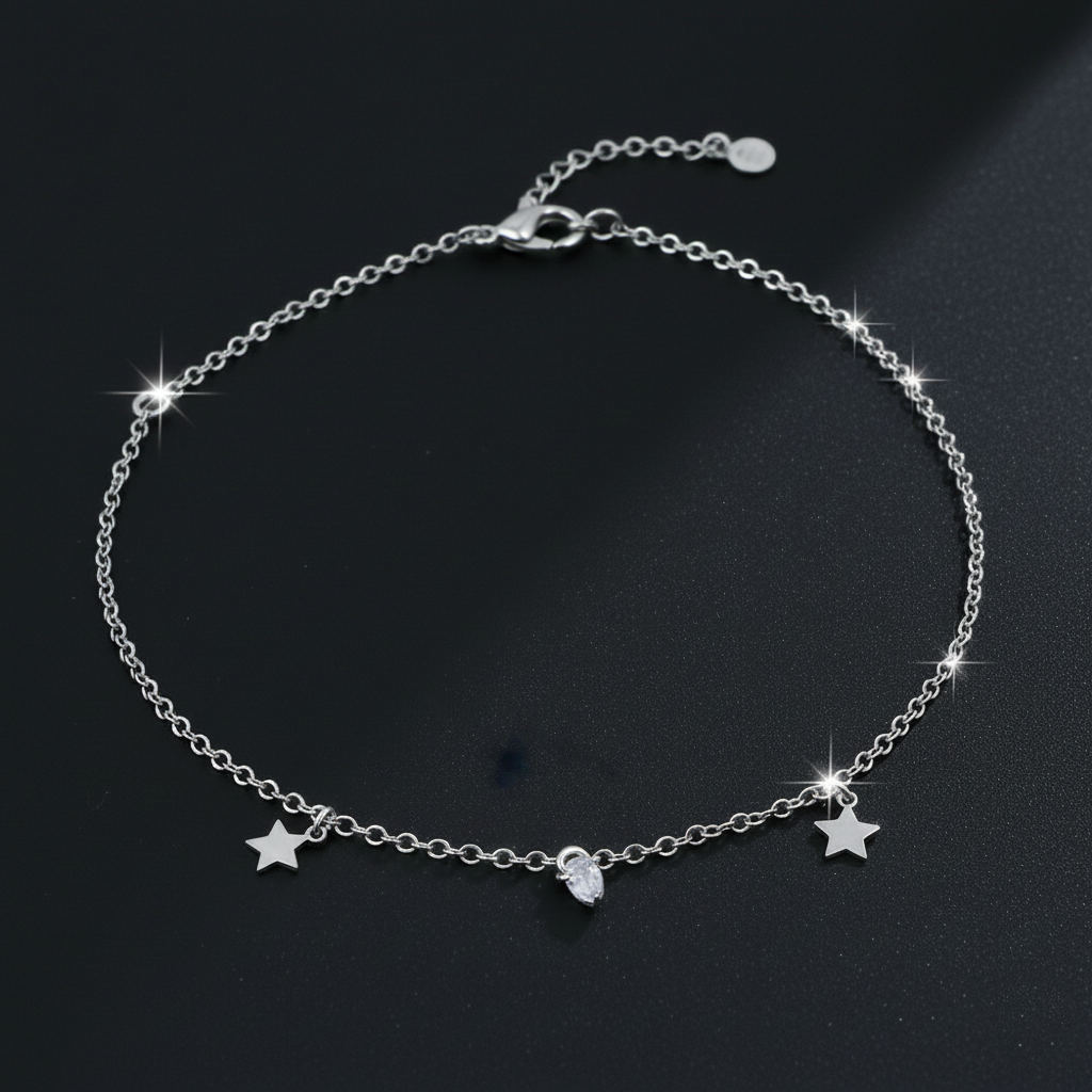 925 Delicate Sterling Silver Star Charm Bracelate, Adjustable Chain Link Design with Crystal Accent| Gifts for Women & Girls & Girlfriend |Wedding and Christmas Gifts | BJBR-043