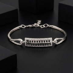 925 Sterling Silver Geometric Grid Bracelet with CZ Border | Modern Minimal Design | BJBR-056