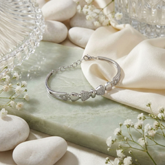 925 Sterling Silver CZ Bow Motif Bracelet | Elegant Adjustable Luxury Jewelry | BJBR-075