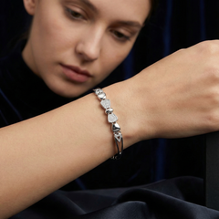 925 Sterling Silver CZ Bow Motif Bracelet | Elegant Adjustable Luxury Jewelry | BJBR-075