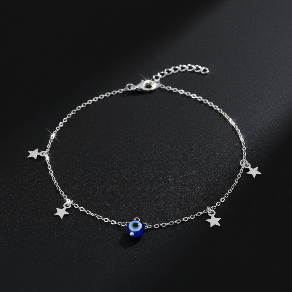 925 Sterling Silver Evil Eye Necklace with Stars, Blue Glass Bead Pendant, Dainty Chain Jewelry | Gifts for Women & Girls & Girlfriend |Wedding and Christmas Gifts | BJBR-049