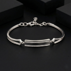 925 Sterling Silver Elegant Bar Bracelet with CZ Accents | Minimal Luxury Design | BJBR-034