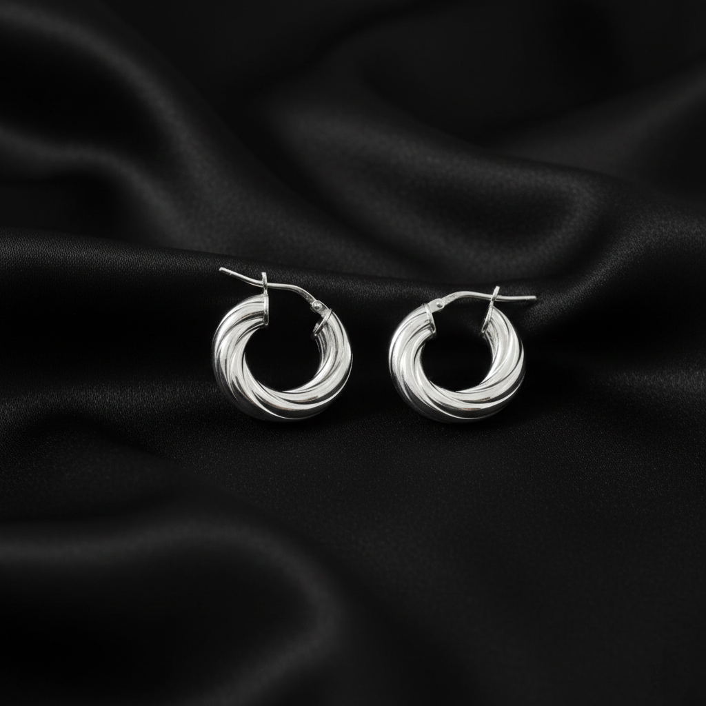 925 Sterling Silver Twisted Hoop Earrings, Wide Crescent Shape, Textured Design, | Gifts for Women & Girls & Girlfriend |Wedding and Christmas Gifts | BJER-011