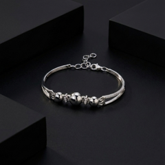 925 Sterling Silver Beaded CZ Accent Bracelet | Contemporary Minimal Design | BJBR-058