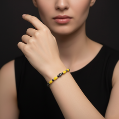 925 Starling Silver Beaded Bracelet with Yellow and Black Beads, Silver Clasp, Handcrafted Jewelry | BJBR-015
