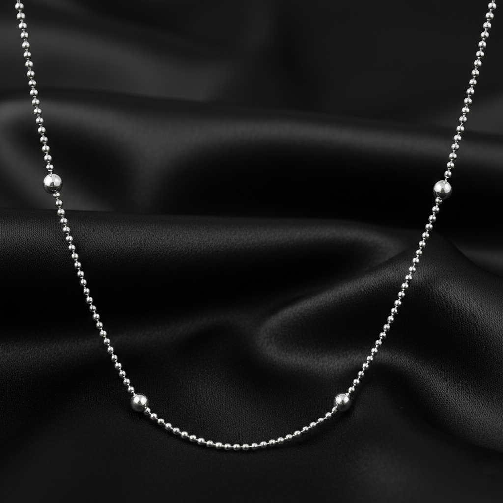 925 Sterling Silver Ball Chain Silver Beaded Design, Classic Jewelry Accessory | BJCH-04
