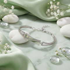 925 Sterling Silver Diagonal CZ Bar Bracelet | Modern Minimal Elegance | BJBR-060