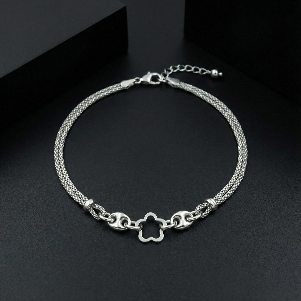 925 Sterling Silver Mesh Chain Bracelet with White Star Charm, Delicate Women's Jewelry | Gifts for Women & Girls & Girlfriend |Wedding and Christmas Gifts | BJBR-01