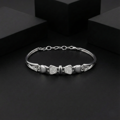 925 Sterling Silver CZ Bow Motif Bracelet | Elegant Adjustable Luxury Jewelry | BJBR-075