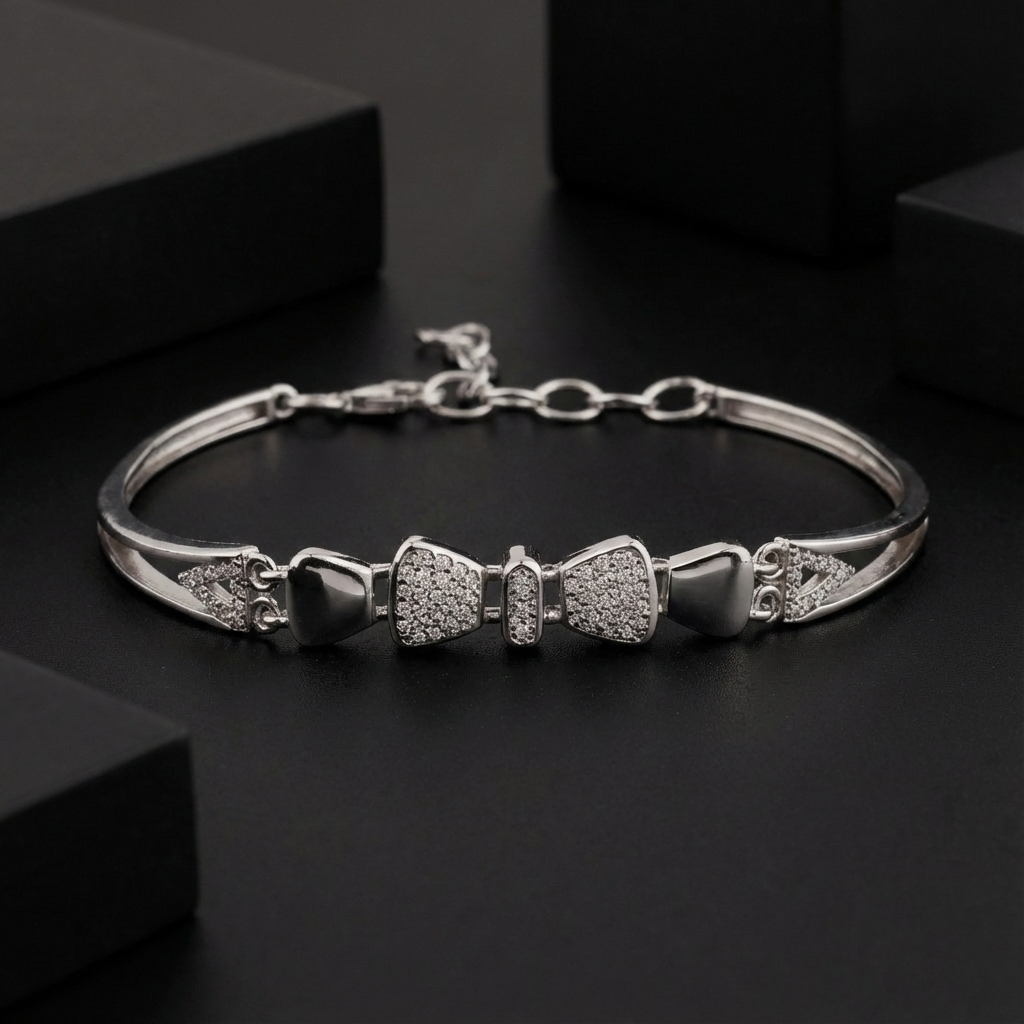 925 Sterling Silver Pavé CZ Geometric Link Bracelet | Contemporary Design | BJBR-070