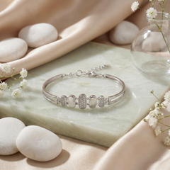 925 Sterling Silver Oval Link CZ Bracelet | Sleek Contemporary Design | BJBR-059