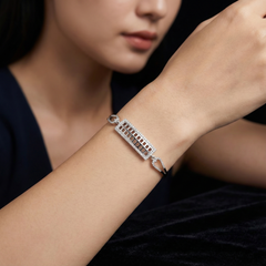 925 Sterling Silver Geometric Grid Bracelet with CZ Border | Modern Minimal Design | BJBR-056