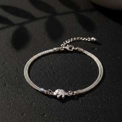 925 Sterling Silver Mesh Chain Bracelet with Elephant Charm, Adjustable Length, Jewelry for Women | Gifts for Women & Girls & Girlfriend |Wedding and Christmas Gifts | BJBR-02