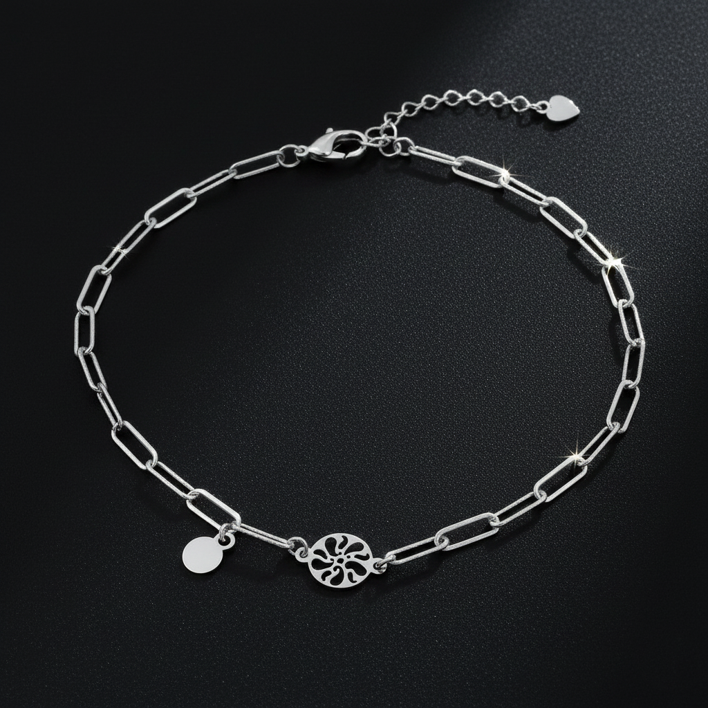 925 Sterling Silver Chain Bracelate with Decorative Charms, Paperclip Link Design, Adjustable Length | Gifts for Girlfriend, Gifts for Women &amp; Girls | BJBR-054