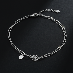 925 Sterling Silver Chain Bracelate with Decorative Charms, Paperclip Link Design, Adjustable Length | Gifts for Girlfriend, Gifts for Women &amp; Girls | BJBR-054