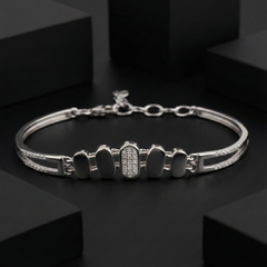 925 Sterling Silver Pavé CZ Oval Link Bracelet | Modern Design | BJBR-071