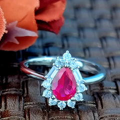 BHAVANI JEWELLERS 925 Italian Starling Silver Pear Cut Ruby Adjustable Ring | BJ-LR-07