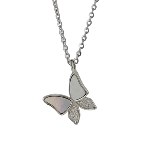 BHAVANI JEWELLERS 925 Italian Starling Silver Pearl Stone Butterfly Necklace |BJ-27