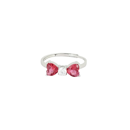 BHAVANI JEWELLERS Italian 925 Starling Silver Ruby Heart Bow Adjustable Ring | BJ-LR-013