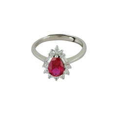 BHAVANI JEWELLERS 925 Italian Starling Silver Pear Cut Ruby Adjustable Ring | BJ-LR-07