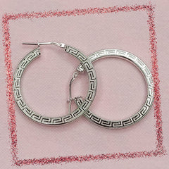 BHAVANI JEWELLERS 925 Italian Starling Silver Greek Key Patternrd Hoop Creole Earring | BJ-ER-013