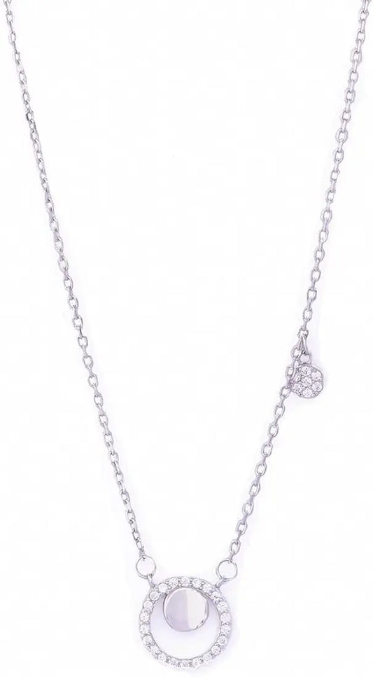 925 Starling Silver Dellis CZ Double Round Necklace