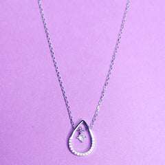 925 Starling Silver Open Pear Floating Diamond Necklace