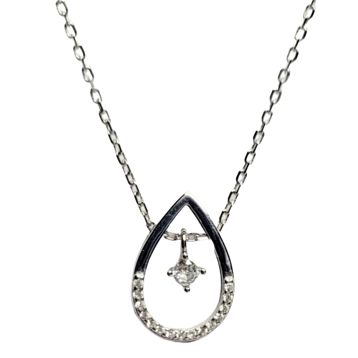 925 Starling Silver Open Pear Floating Diamond Necklace