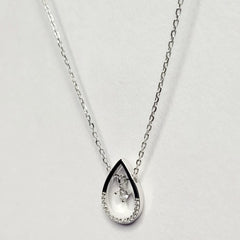 925 Starling Silver Open Pear Floating Diamond Necklace