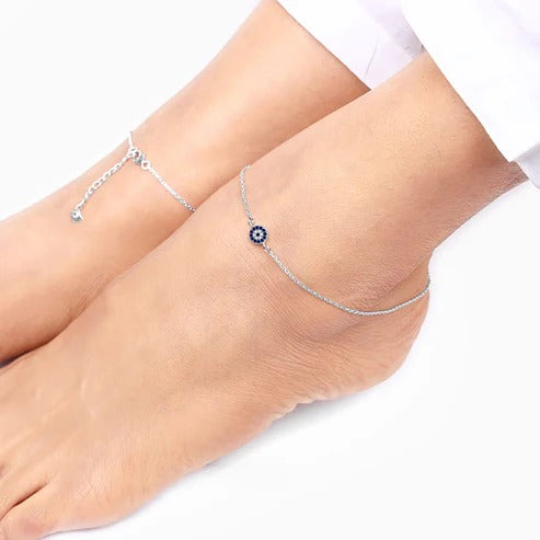 BHAVANI JEWELLERS 925 Silver Blue Evil Eye Anklet