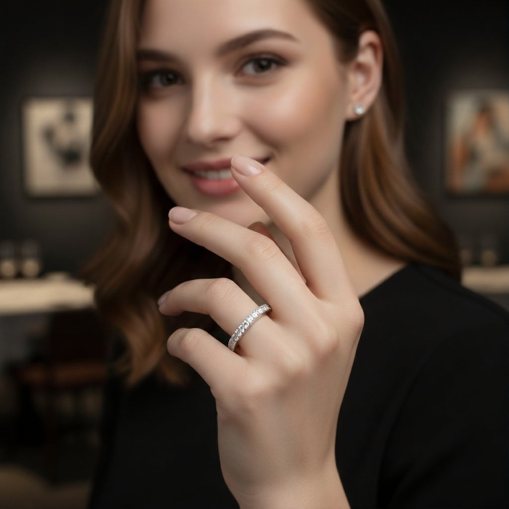 925 Starling Silver Diamond Channel Set Wedding Band Ring, Eternity Style | BJLR-0021