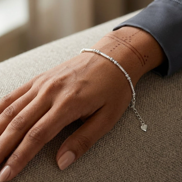 925 Sterling Silver Beaded Chain Bracelate, Textured Bar Design, Adjustable Length, Delicate Jewelry for Women| Gifts for Women & Girls & Girlfriend |Wedding Gifts
