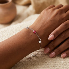 925 Sterling Silver Star Charm Bracelet with Pink Crystal, Delicate Chain Link Design, Adjustable Length, Jewelry for Women | Gifts for Women & Girls & Girlfriend |Wedding Gifts