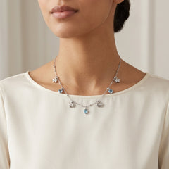 Blue Crystal, Bow Design Necklace