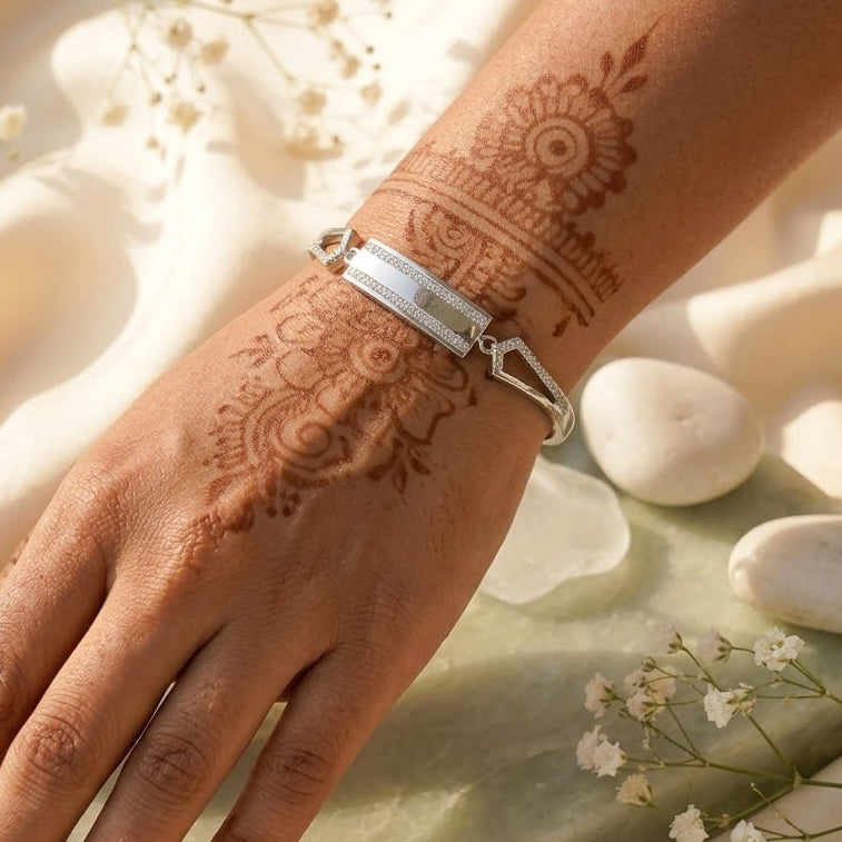925 Sterling Silver Elegant Bar Bracelet with CZ Accents | Minimal Luxury Design Adjustable