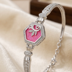 Elegant 925 Sterling Silver Pink Hexagon Bracelet