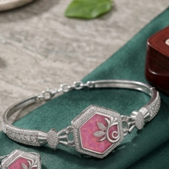 Elegant 925 Sterling Silver Pink Hexagon Bracelet