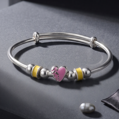 925 Sterling Silver Heart & Enamel Charm Bangle