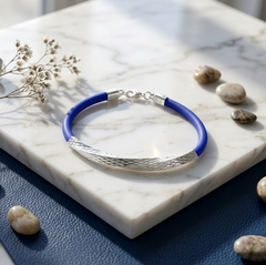 Sterling Silver Twist Diamond-Cut Cobalt Blue Silicon Bracelet |