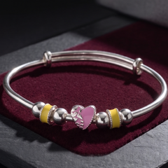 925 Sterling Silver Heart & Enamel Charm Bangle
